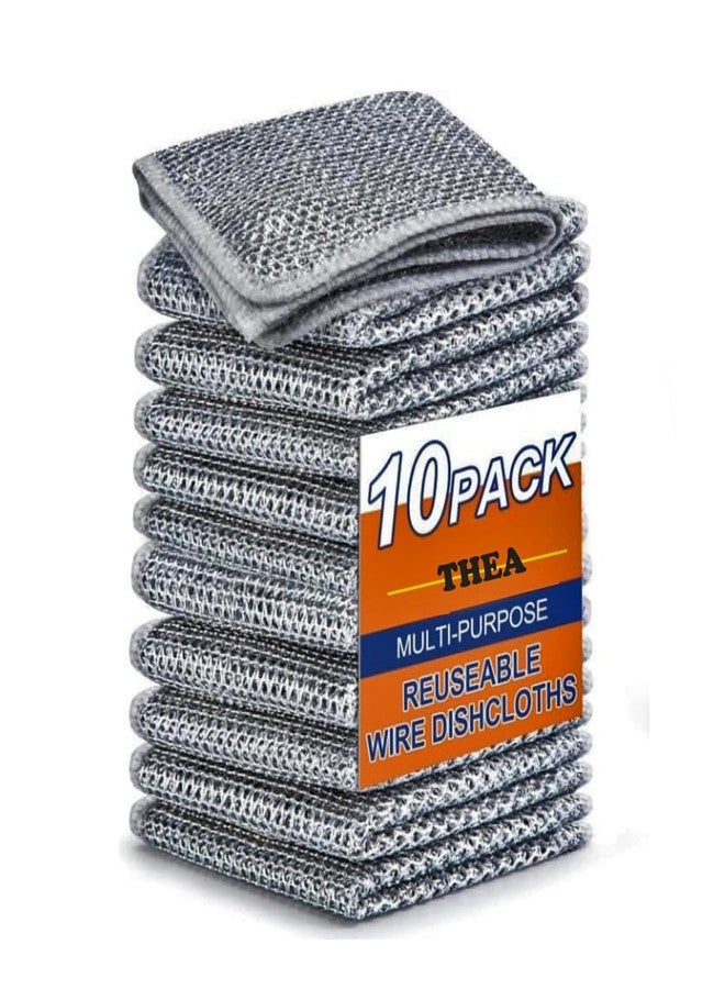 Thea 10 Pack Non-Scratch Double Layer Wire Dishcloth Multipurpose Two Layer Wire Dishwashing Rags for Wet and Dry, Easy Rinsing, Reusable, Wire Cleaning Cloth for Kitchen, Sinks (10 Cloth) (10)